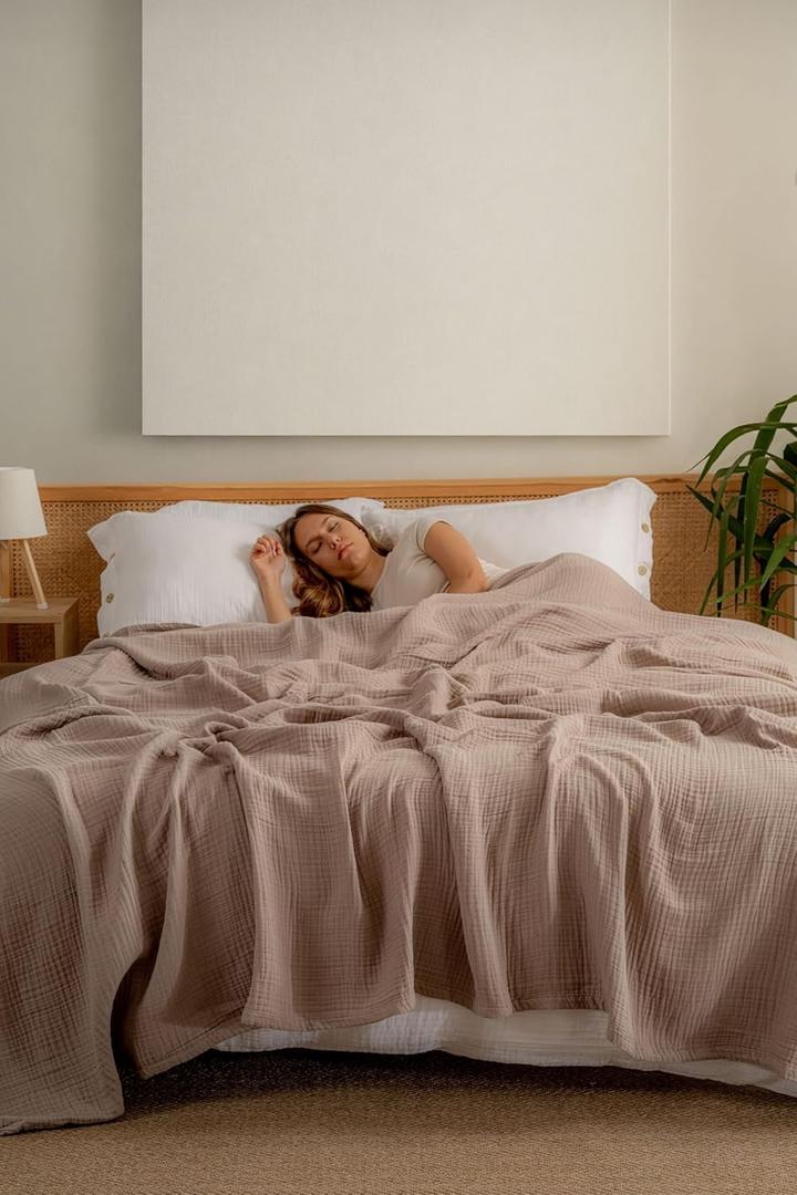 Muslin Blanket - Pure 100% Turkish Cotton Airy Soft Light Versatile Gauze Throw Blanket for Bed, Couch, Sofa (Taupe, King Size (95" x 110" inch))