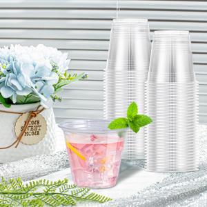 Lamosi Clear Size 9 oz Plastic Cups and Lids 100 Pack