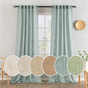 MIULEE Sea Green Linen Curtains 96 Inch Long for Bedroom Living Room, Soft Thick Linen Textured Window Drapes Semi Sheer Light Filtering Back Tab Rod Pocket Burlap Look Aqua Decor, 2 Panels