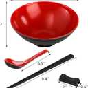Lyellfe 16 Pieces Ramen Bowl Set, Restaurant Quality Soup Bowl, 33 Oz Plastic Dinnerware with Spoons, Chopsticks and Stands for Udon Soba Pho