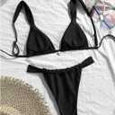 Women's 2 Piece Bikini Sets Starfish Decor Tie Back High Cut Swimsuit Cheeky Bathing Suit (Black, L)