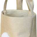 Easter Bunny Rabbit Tote Bag, Cute Bunny Basket, Linen-Look Fabric Carry Bag for Candy Storage and Clothes Organizing