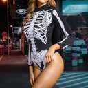 Womens Halloween Skeleton Bodysuit Festival Rave Outfits Cosplay Long Sleeve Body Suit (X-Large)