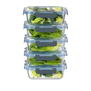 MFY 5-Pack 36 OZ Glass Storage Containers with Lids, Glass Meal Prep Containers Set, Airtight Lunch Containers with Lids, Microwave, Oven, Freezer and Dishwasher Safe, Gray