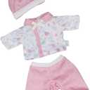 JC Toys | Berenguer Boutique | La Baby Doll Outfit | 3 Piece Pink and White Onesie|Washable| Ages 2+ | Fits Dolls 9"- 12"
