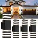 tewei 4 Pack Outdoor Wall Lights, Modern Exterior Light Fixture Wall Mount Black Outside Lights for House Waterproof Aluminum Up and Down Porch Lights Outdoor Wall for Porch Patio Garage, 3-Layer