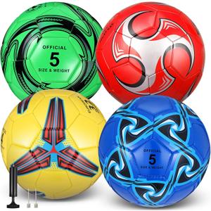 Tradder 4 Pack Soccer Balls with Pump Size 3 4 5 Deflated Soccer Balls for Outdoor Indoor League Game Sport Practice Training Gift for Kids Youth Teens Adult
