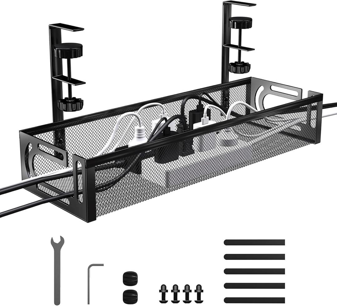 Cable Management Desk, Cable Duct Desk, Black Cable Tray Desk, No Drilling Required, Clampable Desk Cable Duct, Desk Organiser for Office, Home Office