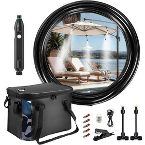 26 FT Portable Misters for Outside Patio - Outdoor Misters for Patio Cooling, Portable Misting System with 4500mAh Water Pump, 20L Bucket, 8 Nozzles, Water Misters for Patio/Umbrella/Camping/Canopy