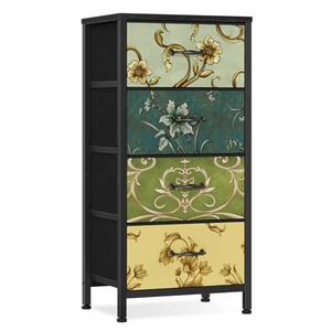 Furnulem 4 Drawer Dresser, Vertical Nightstand for Kids, Adult, Fabric Chest of Drawers for Bedroom, Living Room, Closet, Nusery, Storage Tower Unit Retro Style Furniture, Wood Desk Top