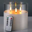 Retisee 1 Pcs 6'' x 6'' Extra Large Flameless Candles, 3 Wick Glass Large Candles with Remote Control and Timer Function, Real Wax LED Pillar Decor Flickering for Home Party Decor (Clear)