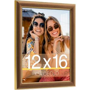 12x16 Velvet Picture Frame, Brown 12x16 Velvet Photo Frame with Vintage Gold Border, 12 by 16 Poster Frame with HD Real Glass Horizontal & Vertical Display for Tabletop and Wall Decor (1 Pack)
