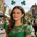 3 x St Patricks Day Headband Set - Green Shamrock Headbands with Glitter Shamrock Earrings for Women St Patricks Day Accessories