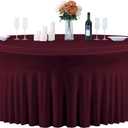 Burgundy Table Cloth for 5FT Round Tables, Fitted Spandex 120 inch Round Tablecloth, Wrinkle Free Table Skirt for Receptions Birthday Photography Party Social Events Engagement Party Decoration