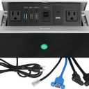 Table Pop Up Outlet, Desktop Pop Up Socket Center Countertop Socket Multimedia Strip Socket Connection Box Countertop with USB 3.0/2AC/2HDMI/USB-A/USB-C/LAN for Conference Desk Office(Silver-3)