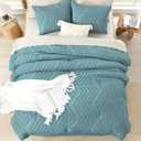 Litanika Grayish Teal Queen Size Comforter Sets, 3 Pieces Lightweight Chevron Tufted Bedding Comforter Set, Fluffy Down Alternative Comforter Bed Set Gift Choice (90x90In Comforter and 2 Pillowcases)