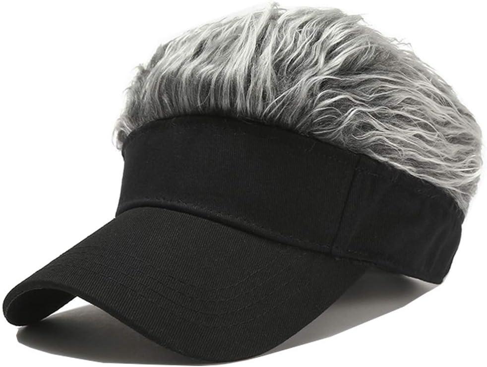 Novelty Hair Visor Sun Cap Wig Peaked Baseball Hat with Spiked Hairs (One Size, Black Grey)