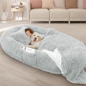 ROOMTEC Human Dog Bed, 71''x45''x12'' Size Fits Adult and Pet Washable Giant People Dog Bed 10 CM Thick Memory Foam Large Oversize Dog Bed with Plump Pillow, Blanket, Strap - Grey ROOMTEC Human Dog Bed, 71''x45''x12'' Size Fits Adult and Pet Washable Giant People Dog Bed 10 CM Thick Memory Foam Large Oversize Dog Bed with Plump Pillow, Blanket, Strap - Grey
