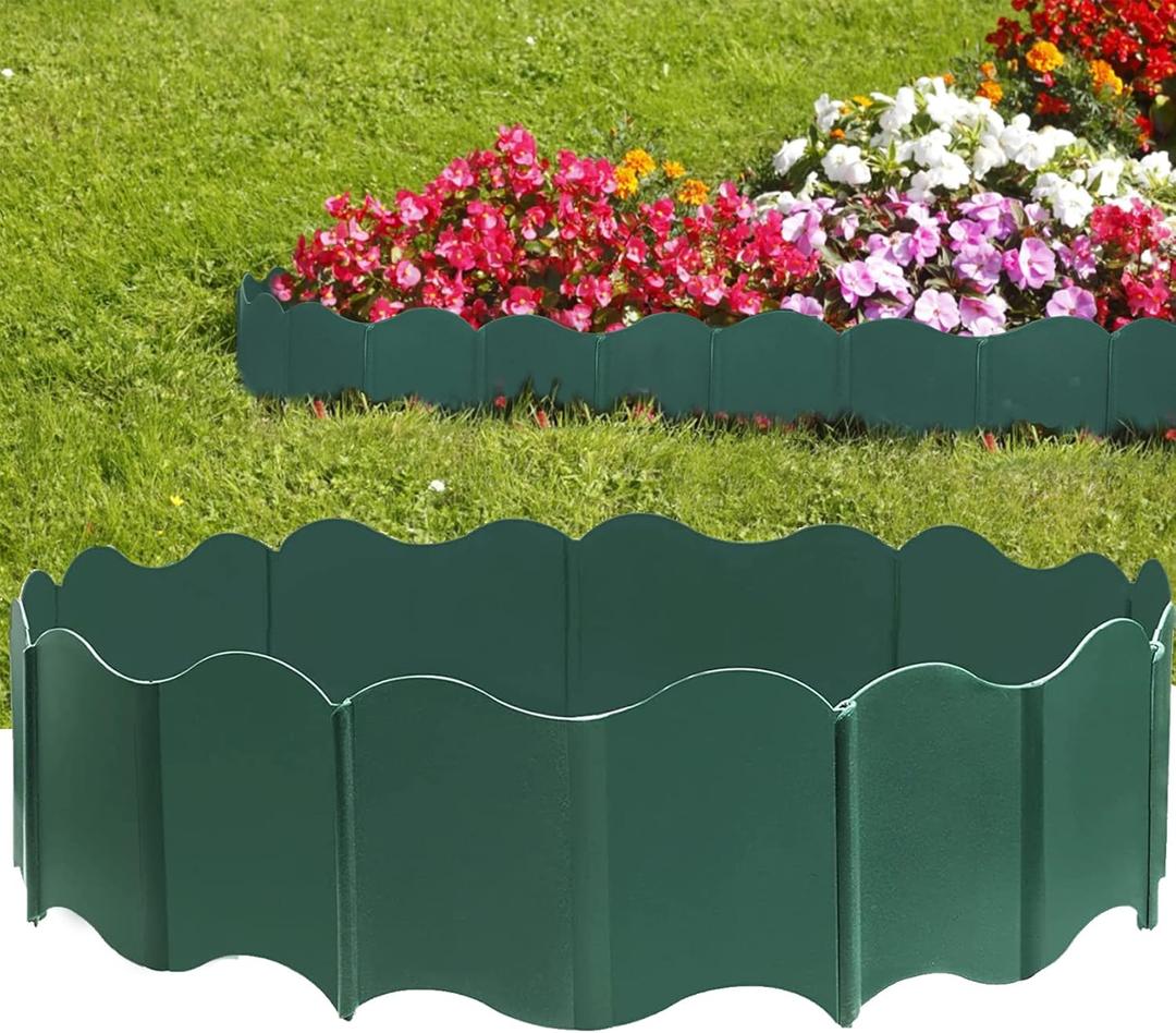 20 Pcs Garden Edging Border, 10.5ft Plastic No Dig Landscape Borders, 5.3 inch Tall Interlock Decorative Gardens Fences Edging, Flexible Lawn Flower Bed Border, for DIY Patio Walkway Yard (Green)