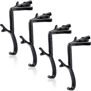 Vicenpal 4 Pcs Fireplace Stocking Garland Hanger for Mantel 2 in 1 Christmas Stocking Holder Two Hooks Durable Wrought Iron Metal Hanger with Padded for Holiday Xmas Home Shelf Decor (Retro Black)