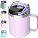 12oz Insulated Coffee Mug Cup with Handle, Stainless Steel Travel Coffee Mug with Flip Lid, Double Wall Vacuum Coffee Tumbler,Lavender