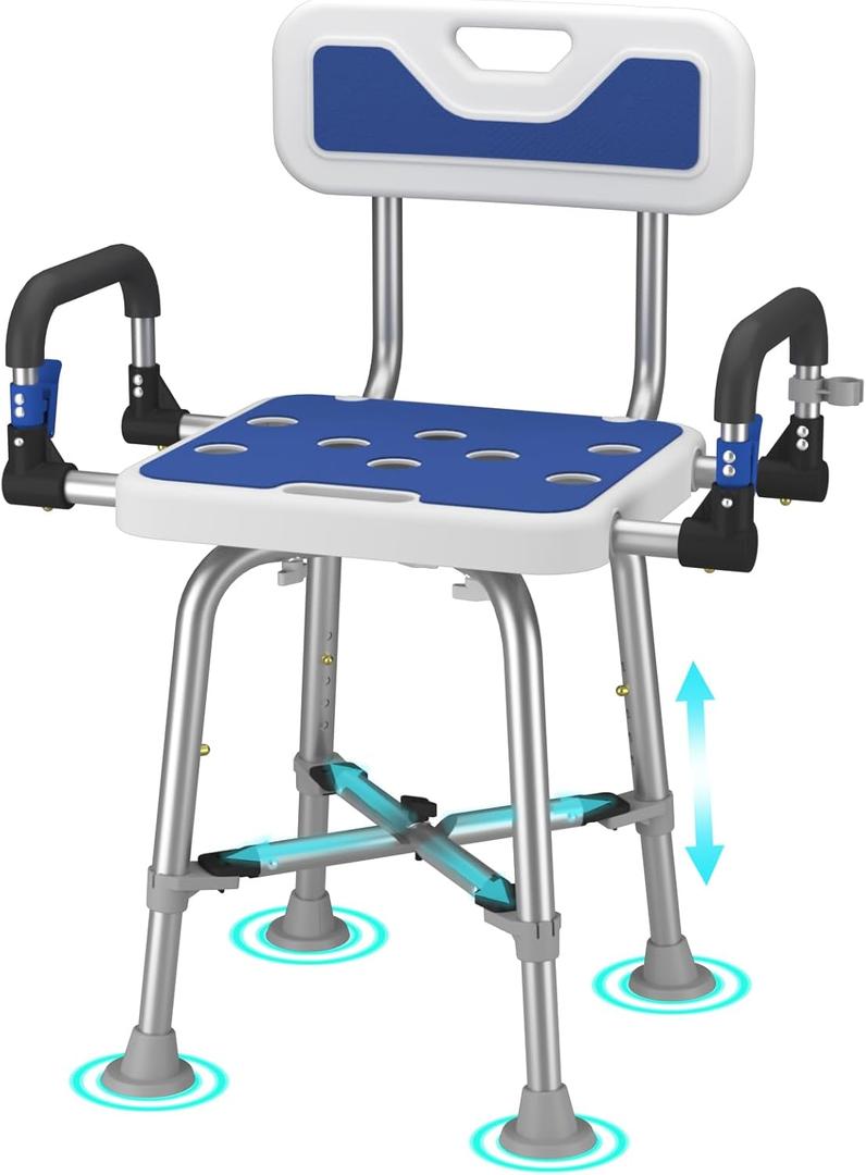 Shower Chair for Seniors Elderly Handicap Disabled Or Bariatric Adults Heavy Duty 500 Lbs Bench Seat for Inside Shower Stall and Bathroom Bath Tub with Arms and Back Adjustable Stool Chairs