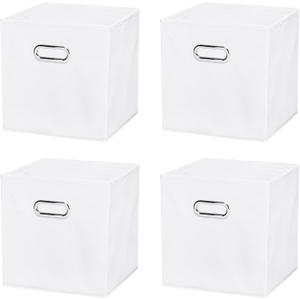 PATIKIL Foldable Storage Cube Bins, 4 Pcs Fabric Storage Bins Cube Organizer with Handle for Home Bedroom Shelf Closet Organization, White (13"x13"x13")