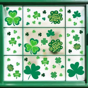 2 x St Patricks Day Window Clings 112 PCS - Shamrock Window Stickers Lucky Clover Static Stickers, Irish Decor for St Patty's Day Indoor Party Accessories Decorations Set