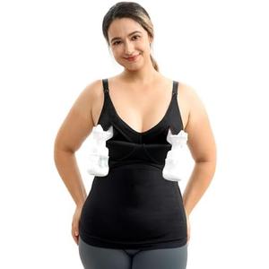 Momcozy Hands Free Pumping Tank Top, All-in-One Pumping & Nursing Tank Tops with Built-in Bra, Fixed Padding Maternity Cami XL
