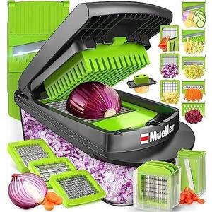 Mueller Pro-Series 10-in-1, 8 Blade Vegetable Chopper, Onion Mincer, Cutter, Dicer, Egg Slicer with Container, French Fry Cutter Potato Slicer, Home Essentials, Salad Chopper