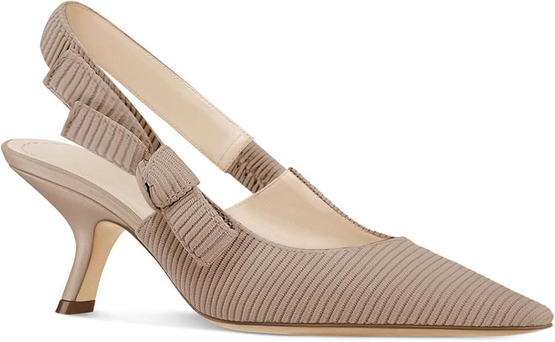 Coutgo Womens Slingback Kitten Heels Closed Pointed Toe Bowknot Knitted Slip On Work Pumps Dress Shoes (11, Light Coffee)