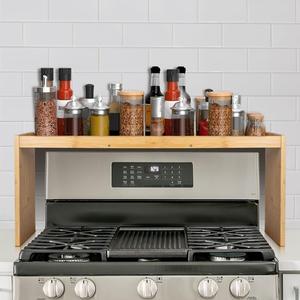 FoverOne Over the Stove Spice Rack, 33" Wide Bamboo Shelf Rack Organizer for Stove Top
