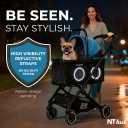 Dog Stroller for Small Medium Dogs & Cats Up to 50 lbs NTHUT WagZee Foldable Pet Stroller with 360 Mesh Windows, One-Click Fold, Reflective Trim, Storage Basket & Cup Holder (Black Teal)