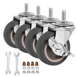 3 Inch Caster Wheels, Threaded Stem Casters Set of 4, Heavy Duty Wheel with Brake, Metric Size M8-1.25-25 (Screw Diameter 8mm, Screw Length 25mm) Casters for Wire Shelving, Furniture Dolly