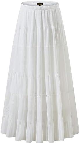 NASHALYLY Women's Chiffon Elastic High Waist Pleated A-Line Flared Maxi Skirts
