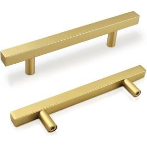 5 Inch Brass Cabinet Pulls, 10 Pack Brass Dresser Handles for Kitchen, Brushed Gold Cabinet Handles, 7 9/16 Inch Overall Length