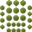 KI Store Moss Green Velvet Christmas Balls 25pcs Flocked Christmas Tree Ornaments for Xmas Holiday Hanging Decor