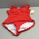 Charmo Womens Scalloped Ribbed One Piece Swimsuits Retro Square Neck Modest Bathing Suits, Medium