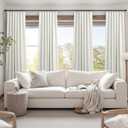 Cream Linen Blend Blackout Curtains 84 Inch Long 2 Panel Back Tab Thermal Insulated Light Blocking Curtain for Living Room Black Out Drape for Bedroom Neutral Rustic Farmhouse 52x84 Length, Ivory White