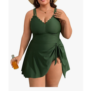 Charmo Plus Size Swimsuit for Women Swim Dress Scalloped One Piece Tummy Control Bathing Suit Ruched Swim Suits 2025