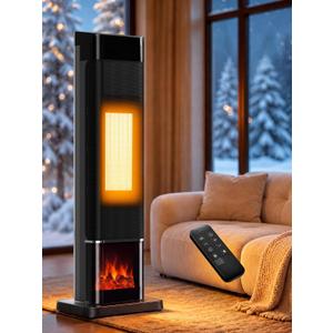 Uthfy Space Heaters for Indoor Use, 1500W Electric Heater for Large Room with 120° Oscillation&Child Lock, 24H Timer, 3 Color 3D Flame, Thermostat, Dust Filter, ECO Mode, Remote, Portable Tower Heater