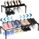 Teenyyou 2 Pcs Expandable Shoe Rack 17 ''-30 '' Adjustable Shoe Shelf Metal 1 Tier Rack Black Stackable Organizer for Cabinet Entryway Closet Doorway Front Door Small Space Dorm Room Storage