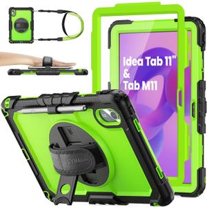 SEYMAC stock Case for Lenovo Idea Tab 11'' 2025/ Tab M11 2024/ K11 (TB336FU/TB330FU), Drop-Proof Case for Lenovo 11 inch with 360 Rotate Stand/Strap [Pen Holder] & Screen Protector, Green+Black