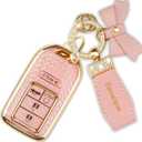 Key Fob Cover with Diamond Keychain, Car Key Shell for Women, Compatible with Honda Accord Civic Pilot Ridgeline Passport 2016-2022 Key Protector (5 Buttons-Pink Bowknot)