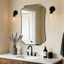 Bathroom Vanity Mirror, 24x36 Matte Black Rectangle Mirror with Scalloped Round Corner, Vintage Asymmetrical Metal Wall Mirror for Entryway, Living Room