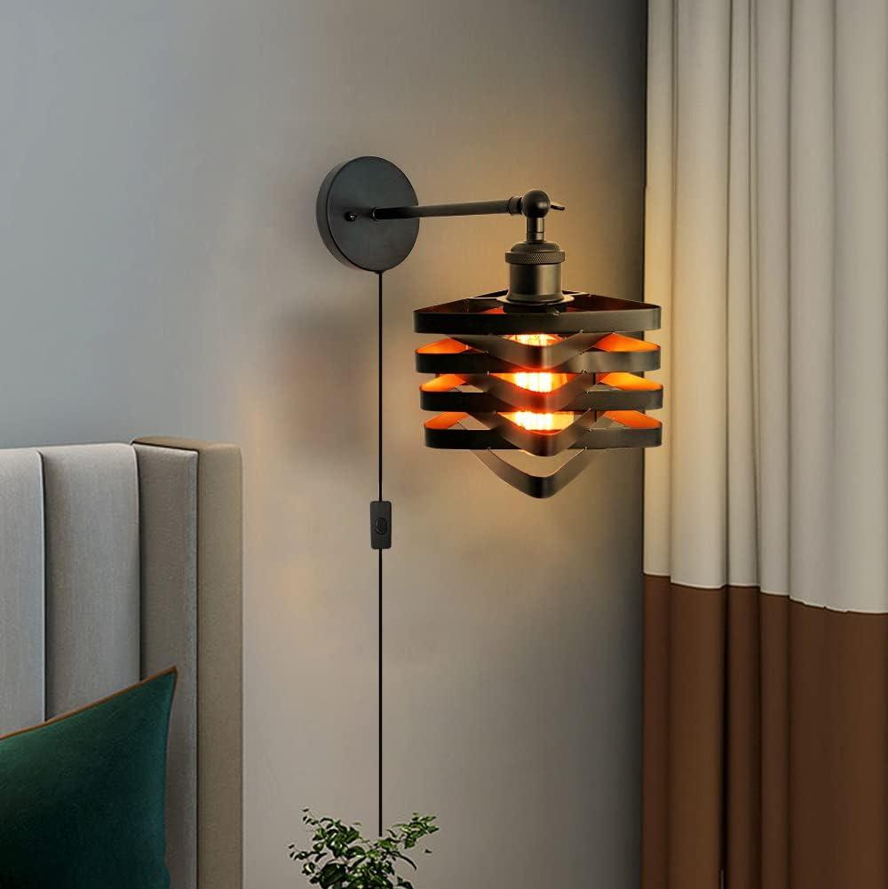 Industrial Plug in Wall Sconces,Metal Plug in Wall Light Fixtures with On Off Switch,Farmhouse Wall Lamp Living Room Bedroom Hallway