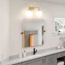Modern Gold 2-Lights Bathroom Light Fixtures, Brass Vanity Light with Milky White Globe Glass Shade, Elegant Vanity Light Fixtures over Mirror, Wall Sconce Light for Bathroom, Mirror, Dressing Table