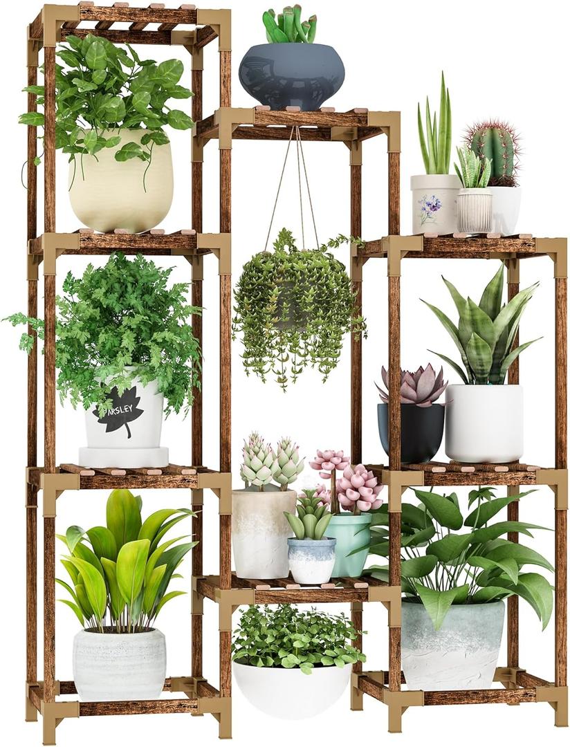 HOMKIRT Plant Stand for Indoor Outdoor, 10 Tier Tall Large Plant Shelf Rack for Multiple Pots, Flower Stand for Patio Porch Living Room Balcony Corner Garden Office, Boho Style Plant Table Holder