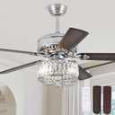 Kviflon Farmhouse Crystal Ceiling Fans with Lights and Remote, 52 Inch Chandelier Ceiling Fans, Chrome Fandelier Ceiling Fan for Bedroom Living Room, Quiet DC Motor, Reversible, Bulb not Included