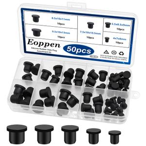 Eoppen 50Pcs Silicone Rubber Hole Plug for Round Holes, 5 Sizes High Temp T-Type Waterproof Rubber Plugs for 4-9.5mm/0.15-0.37Inch ID Hole for Bottles Flower Pot Metal Tube